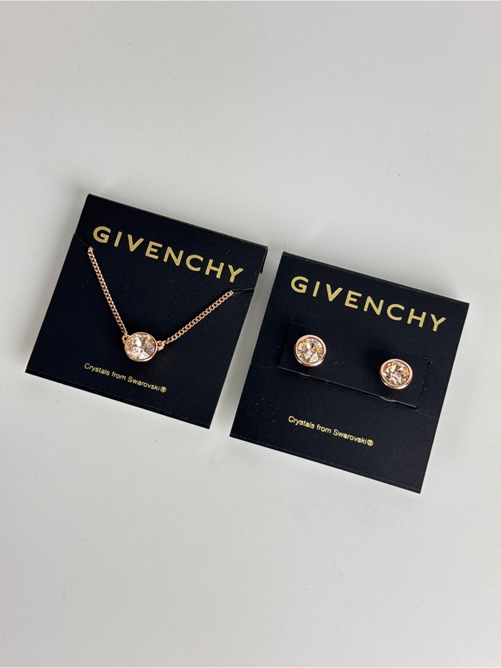 Givenchy Rose Gold Crystal Pendant Necklace with Matching Studs